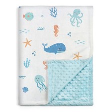 Sea Animal Minky Blanket 30x40 Inch Soft Plush Throw Cozy Kids Baby Wrap