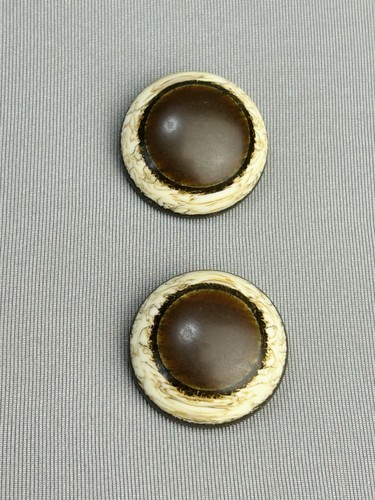 Vintage Brown & Ivory Large Dome Buttons Set Of 2 Possible Vegetable Ivory