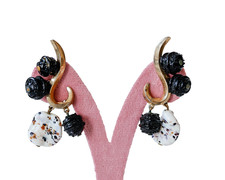 VTG 50s Signed Schiaparelli Glass Bead Rose Earrings MCM Glam Boho Artsy