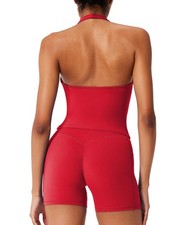 Halter Workout Sets for Women 2 Piece V Neck Tank Tops Hidden Scrunch Booty S...