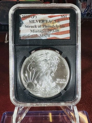 2015-(P) SILVER EAGLE ICGS MS70 Struck at Philadelphia Mintage 79,640 Rare Find