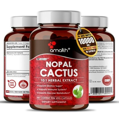 Nopal Cactus Prickly Extract Powder Blood Sugar 10000 mg Kapseln - 90 Stück