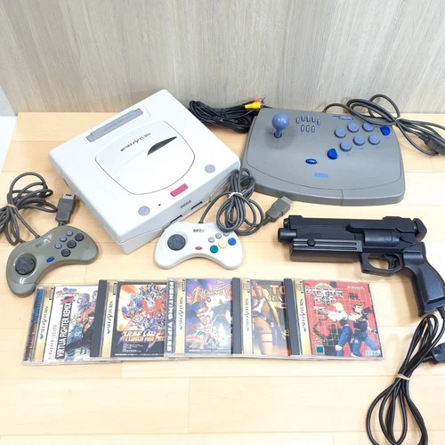 Sega Saturn Console Japan White with Virtua Stick Virtua Gun Controller &5 Games