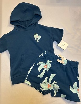 Grayson Mini Toddler Size 2T  2-piece Outfit Shorts & Top Blue Palm Trees - NEW