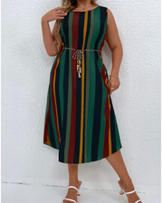 Shein Curve Striped Curved Hem Midi Dress Size 1XL NWT