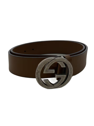 GUCCI Leather Belt, BRW, Plain, Men's, 546389. Buckle shows signs of wear.