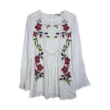 GUESS Floral Embroidered Cape Sleeve Tunic Dress FLAW White Womens 4
