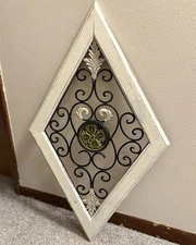 Distressed Farmhouse Diamond Wood Scroll Iron Wall Decor Rustic French Country