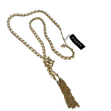 Collana nappa Guess Knot Lariat tono oro catenina cordino intrecciata pelle avorio nuova con etichette
