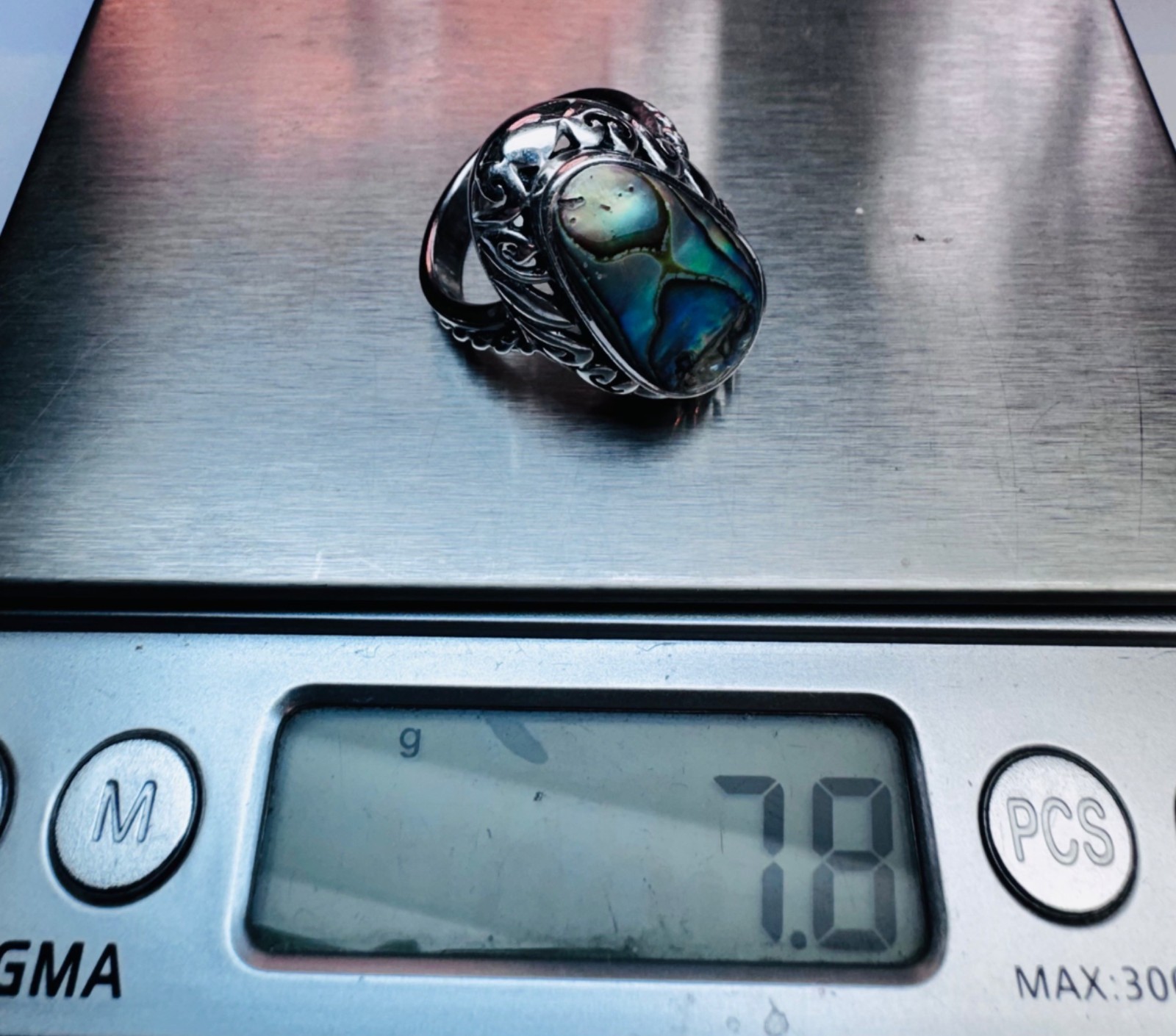 Vintage Abalone Shell Ring Size 8 Solid 925 Sterl… - image 8