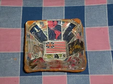 Interesting Older Ashtray Bottom Covered With Stamps  3 1/2 x 3 1/2 Inches