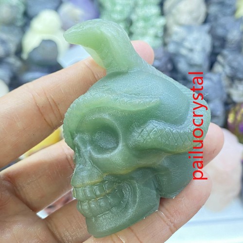 2.3" Natural Aventurine Snake Skull Quartz Crystal Skull Carved Figurines 1pc - Picture 3 of 8