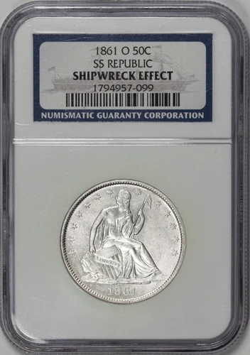 1861-O Seated Liberty Half Dollar CONFEDERATE CSA W-14 SS Republic UNC #CXV9