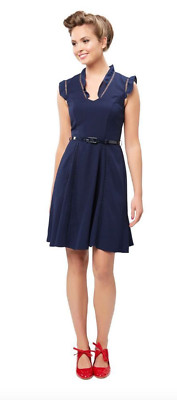 REVIEW Navy Blue Dress Size 10 Fit & Flare Sleeveless (no belt)