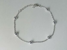 Genuine 925 Sterling Silver Ball Bracelet Chain Women Girl 6 Silver Ball Beads