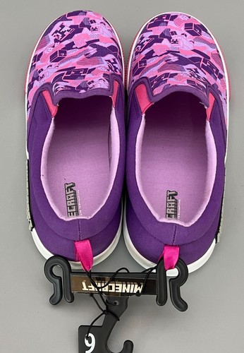 New MINECRAFT Purple Pink Slip On Shoes Canvas Sneakers Girls Woman's Size 6 - Picture 3 of 8