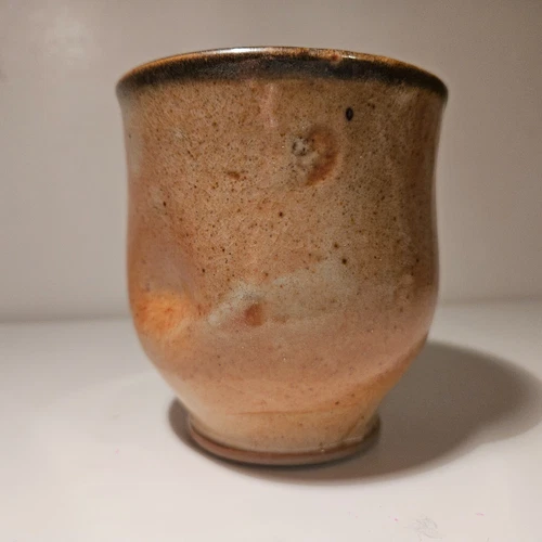 Marti Mocahbee Studio Pottery Cup Mug Thumb Print Indent Signed 3.75"H 12 oz USA