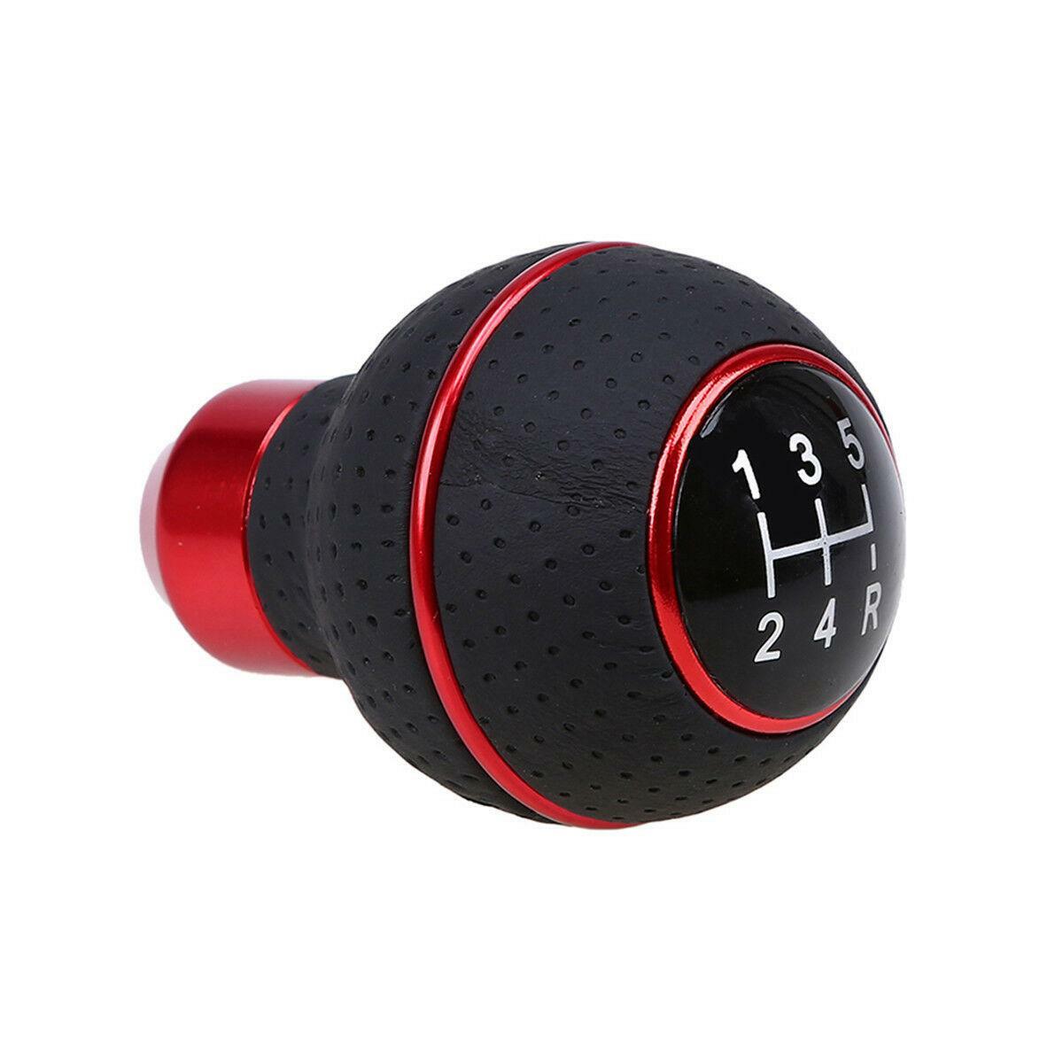 Red 5 Speed Aluminum Manual Car Gear Stick Shifter Lever Leather Gear Shift Knob