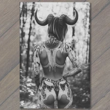 4x6"  Woman Body Paint Horns Tribal Gothic Fantasy Nature Mystical Forest Art
