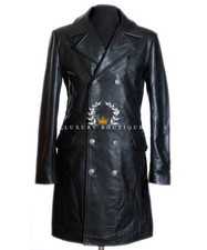 Tedesco Major Generale Nero Uomo Designer Militare WW2 Vero Vacchetta Cappotto