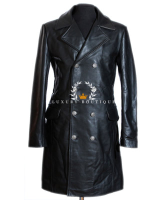 Deutsche Major General Schwarz Herren Designer Militär WW2 Echt Leder  Mantel