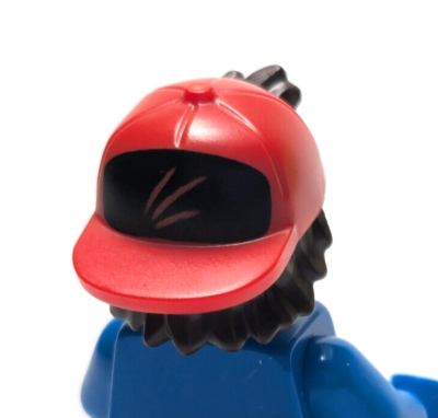 Lego Minifigure Headgear Hair Hat, Brown Hair, Red Backwards