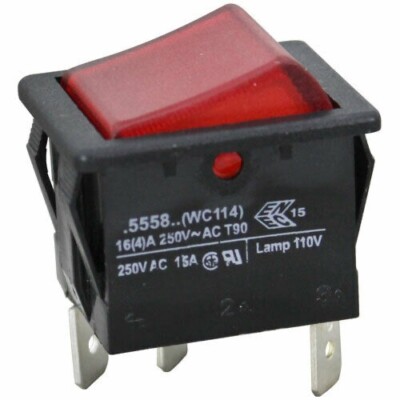 Curtis Switch Rocker (Red) 120V Neon SPST 15A 250V WC-114R, BRAND NEW OEM PART