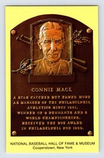 Postcard Baseball Connie Mack Athletics Manager Hall Fame Plaque 1990s Unposted
