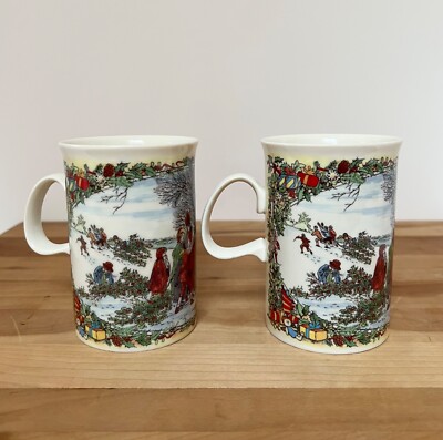 2 Dunoon Christmas Cheer  Coffee Mugs Gathering Mistletoe Tea Cups Scotland