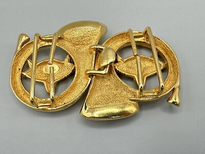 Vintage DOTTY SMITH BUCKLE Fox Head & French Horn Fox Gold  display picture 2