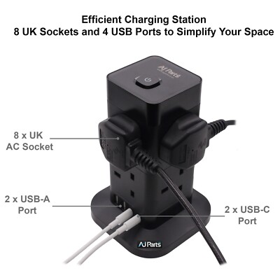 Schwarz Netz Verlängerungskabel UK Kabel Elektrostecker Schleppbuchse 12-fach