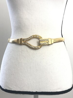 Accessocraft Jeweled Belt Accessocraft NYC Gold Belt Stretch Clear Rhinestones Buckle  main image 2