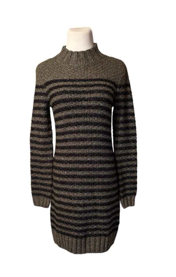 Mini Vestido Suéter Abercrombie & Fitch S Mezcla de Algodón Tejido Suave Gris Azul Marino Rayas Foto 2 de 4