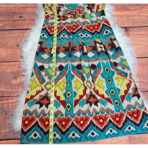 Nicole Miller V Neck Silk Sleeveless Patterned Dress Multi Knee Length P - Picture 9 of 12