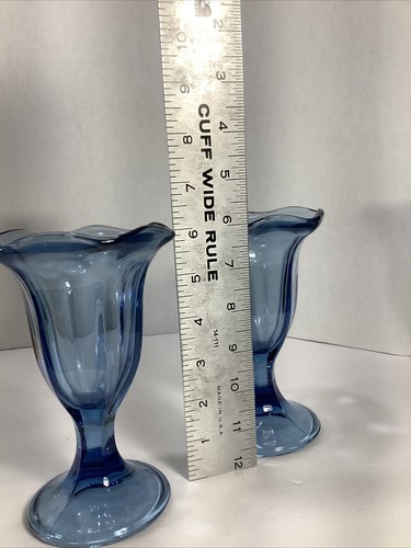 Set of 2~ Libbey Glass 6” Ice Cream Sundae Dishes~Light Blue - Picture 8 of 12