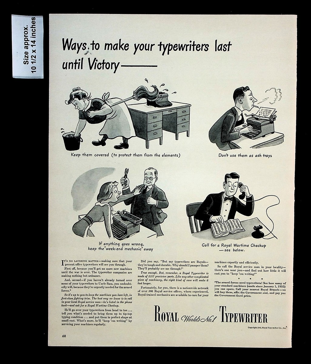 1943 Royal Typewriter Make Them Last Until Victory War Vintage