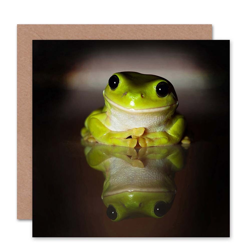 Cool Green Frog Reflection Blank Greeting Card With Envelope