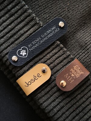 Personalized 2.75 x 0.75'' Faux Leather Labels with Rivets   Custom Name Tags