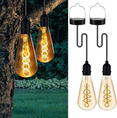 Hanging Solar Lights Glass Edison Bulbs Solar Powered Lantern Outdoor Waterproof