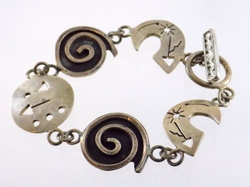 HCB Mexico Sterling Silver Geometric Modernist Link Bracelet 925 Toggle Clasp