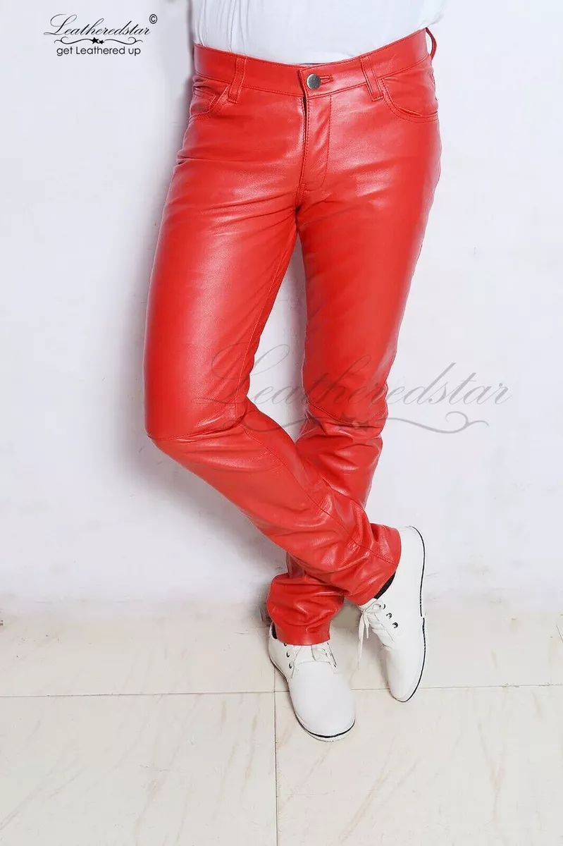 Tight red deals leather pants