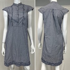 Women's J. Crew 0 Gray White Stripe Ruffles Cap Sleeve Knee Length Shirt Dress