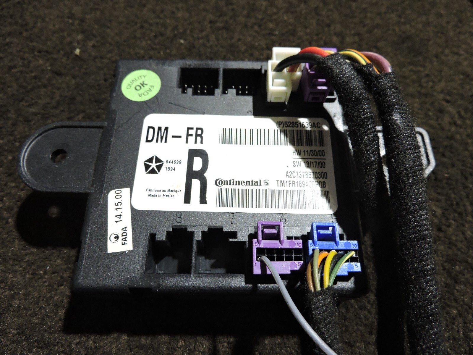 2014-17 MASERATI GHIBLI FRONT PASSENGER DOOR CONTROL MODULE P52851639AC