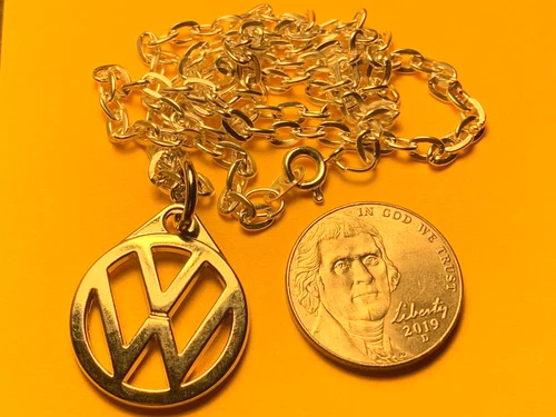 VOLKSWAGEN LOGO VINTAGE 1970's VW BUG BUS METAL 18" NECKLACE NOS SILVER COLOR