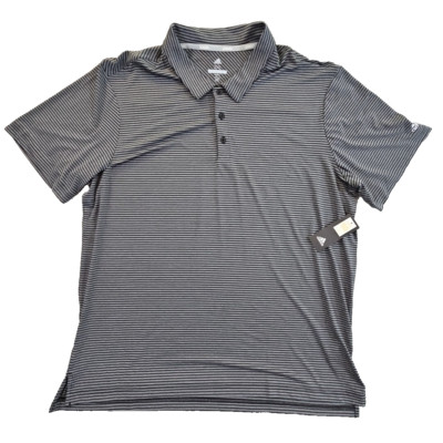 Adidas Golf 2-Button Polo Men's 2XL Gray Black Horizontal Stripe NWT Performance
