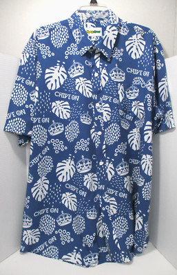 Chive On Hawaiian Shirt Mens XXL Blue Button Down Short Sleeve Tipsy Elves