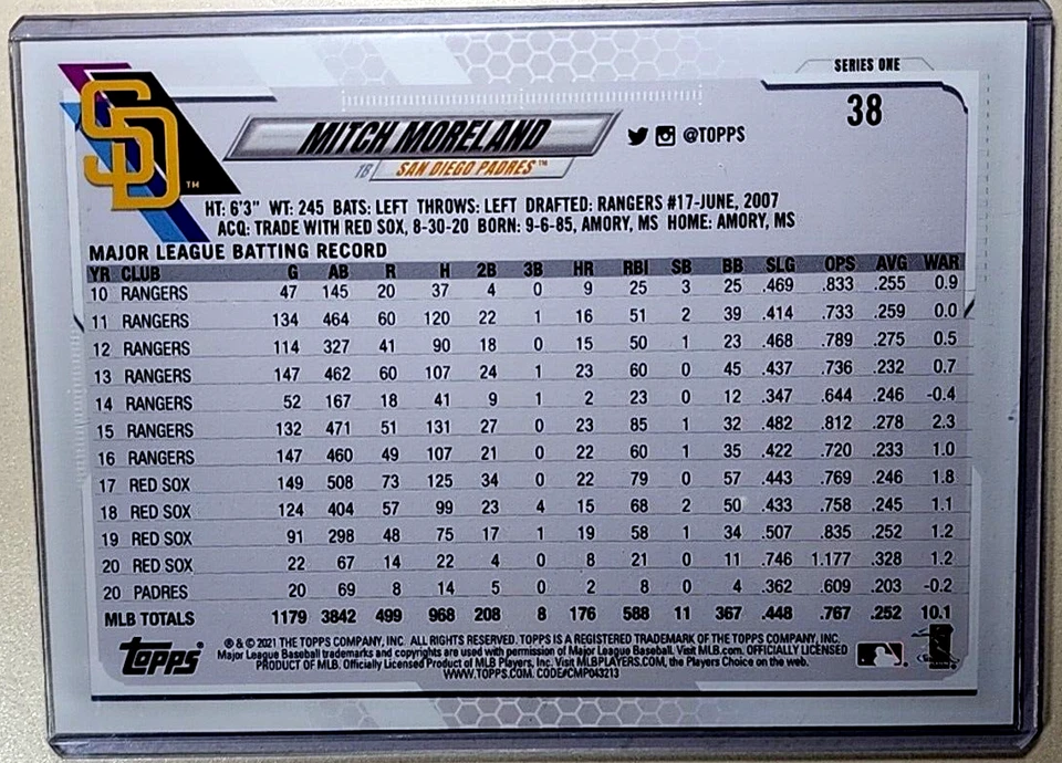 2021 Topps 70 Gold 5x7 7x5 Jumbo #38 Mitch Moreland /10 SSP San Diego Padres - Imagem 2 de 2