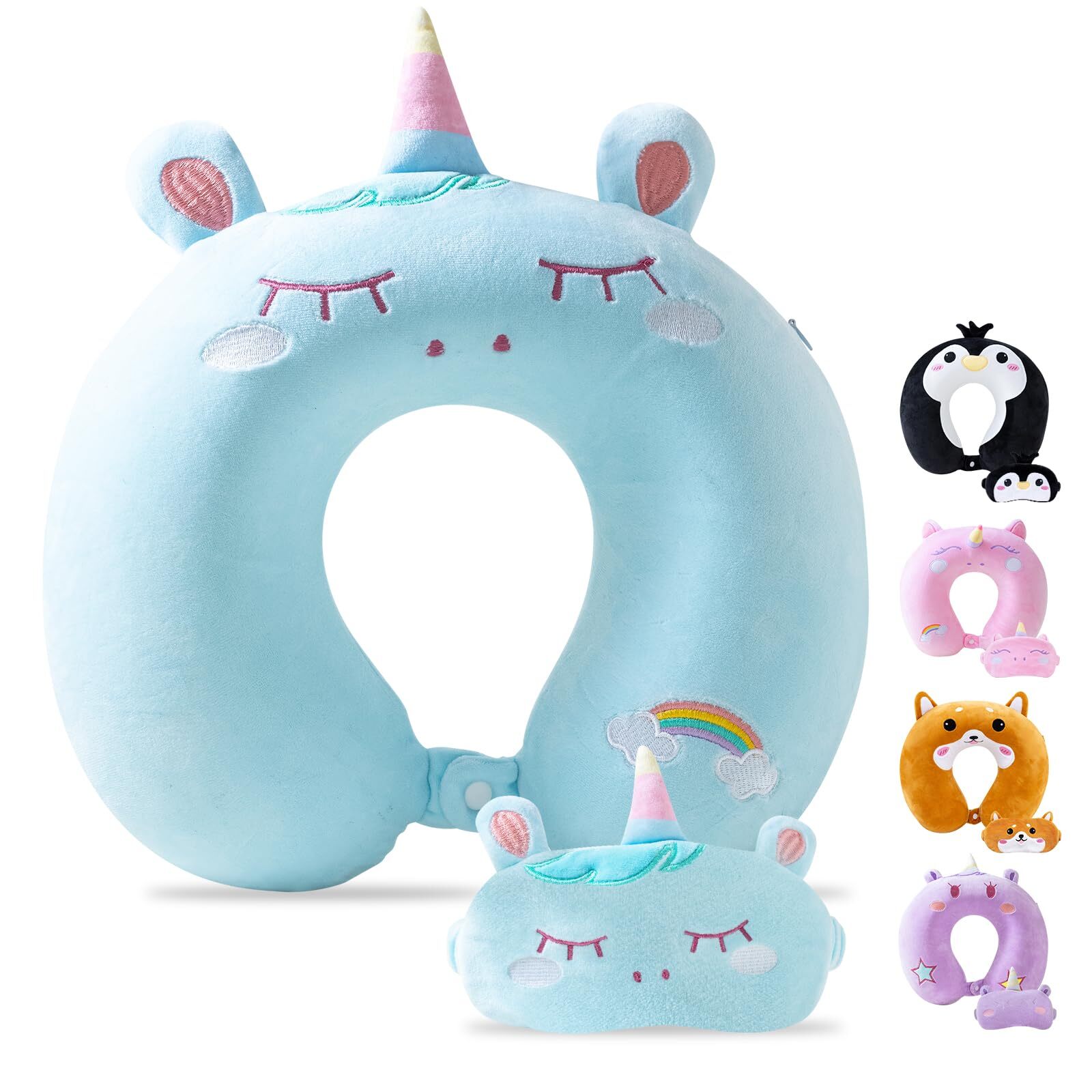 Kids Memory Foam Travel Neck Pillow for Adults & Airplane Comfort-image