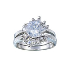 Sterling Silver Engagement Wedding CZ Stones Ring Set w/ 6 mm 1 ct Center CZ