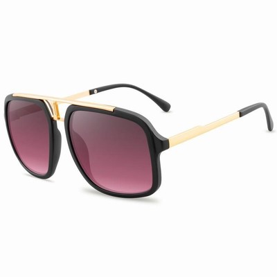 Square Sunglasses Men Gold Accents Fashion Shades Classy Luxury Trendy Lentes